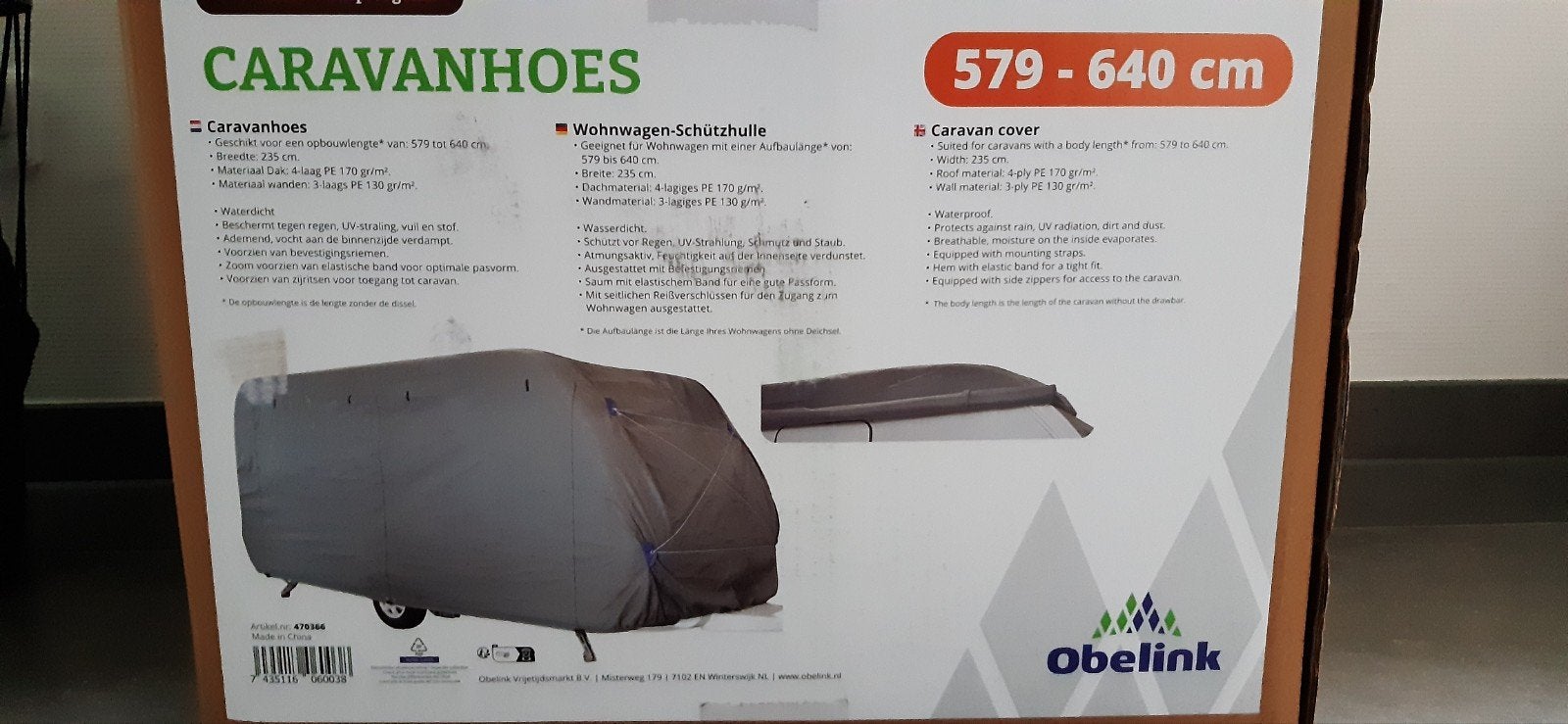 Caravanhoes Obelink 579-640 cm - Beschermhoes, Ophalen, Zo goed als nieuw