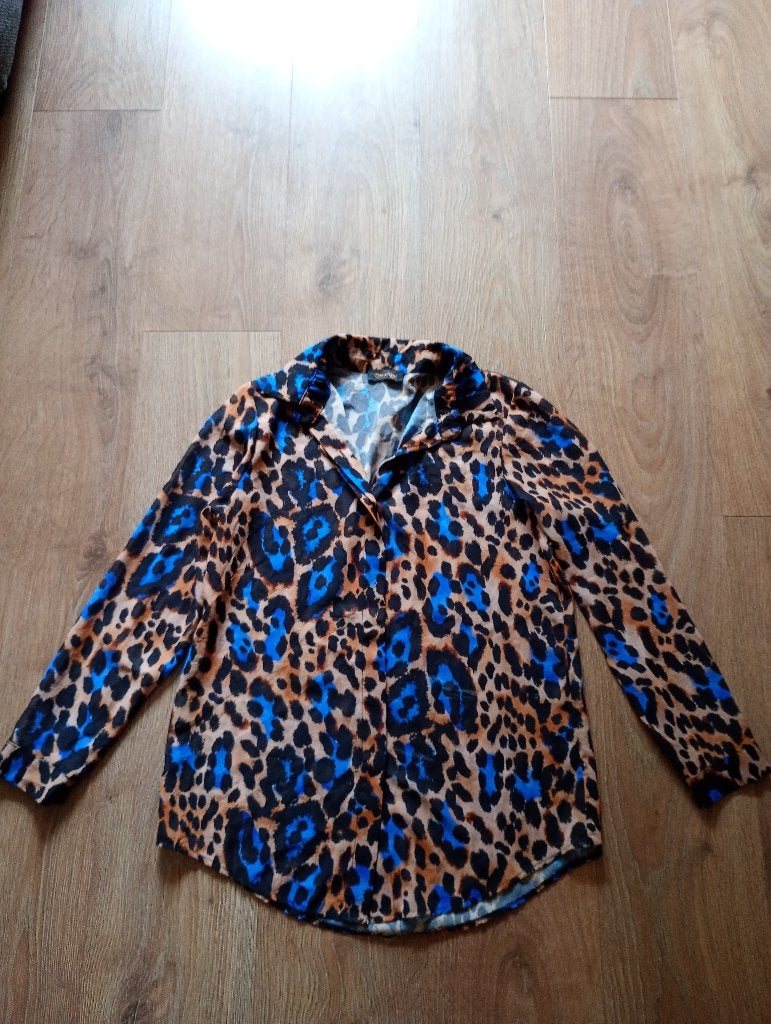 Mooie bruin/blauwe blouse mt S, Perla Nera, Zwart, Ophalen of Verzenden, Zo goed als nieuw