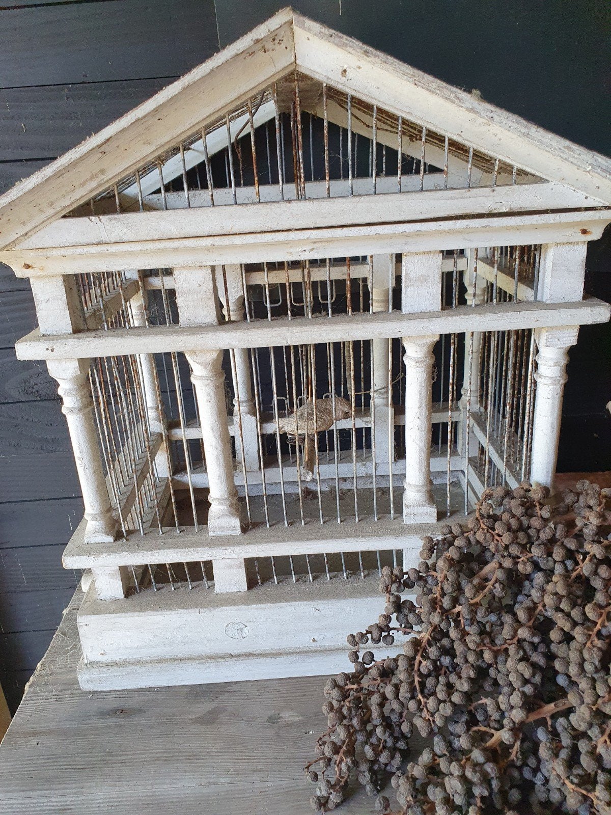 Brocante houten vogelkooi - Decoratief, Ophalen of Verzenden
