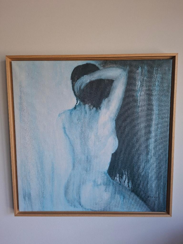 mooi schilderij vrouw (blauw), Ophalen, 50 tot 75 cm, Zo goed als nieuw, Schilderij