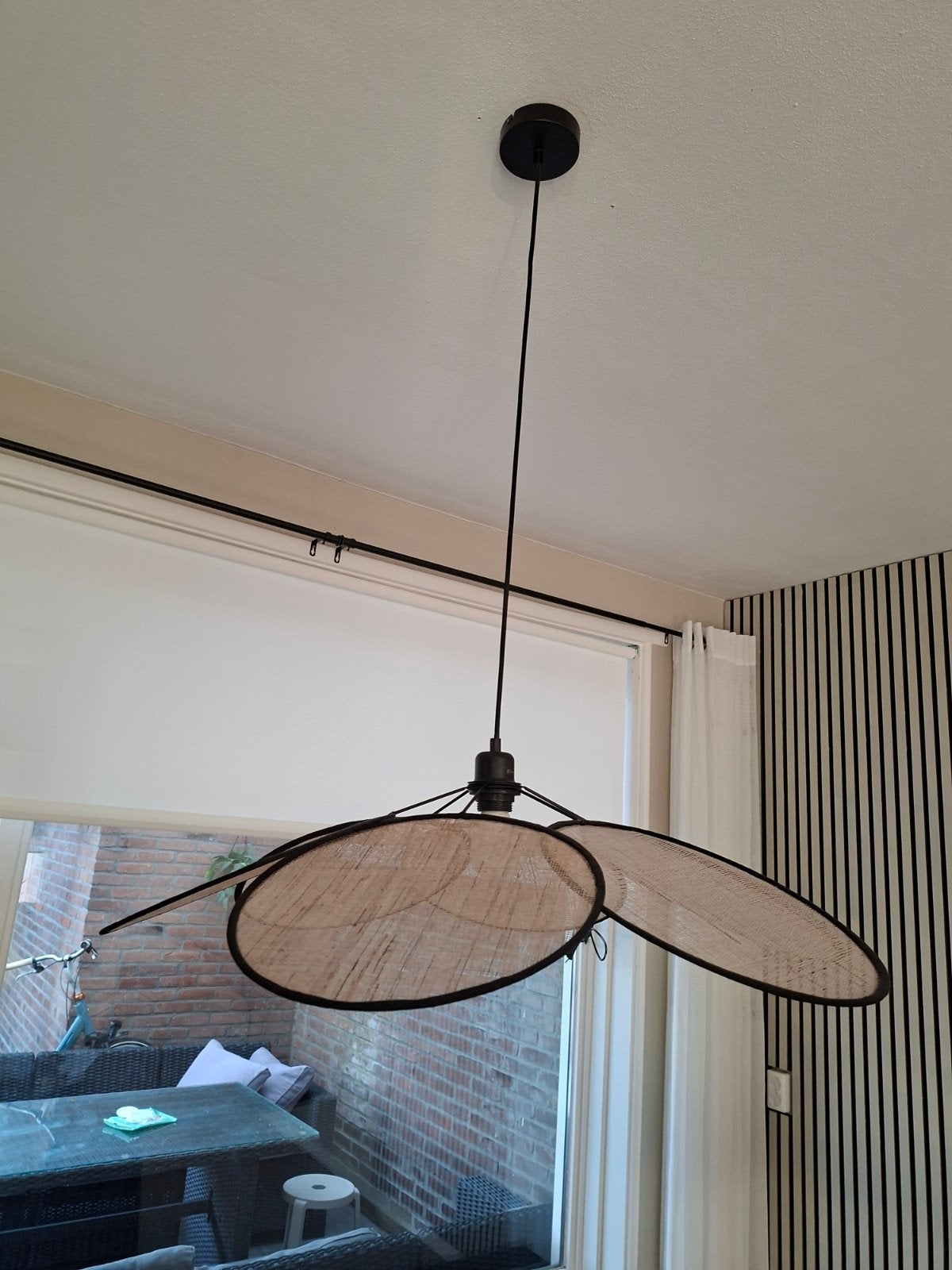 Moderne hanglamp met natuurlijke uitstraling, Ophalen, E27 (groot), Zo goed als nieuw, Natuurlijk materiaal