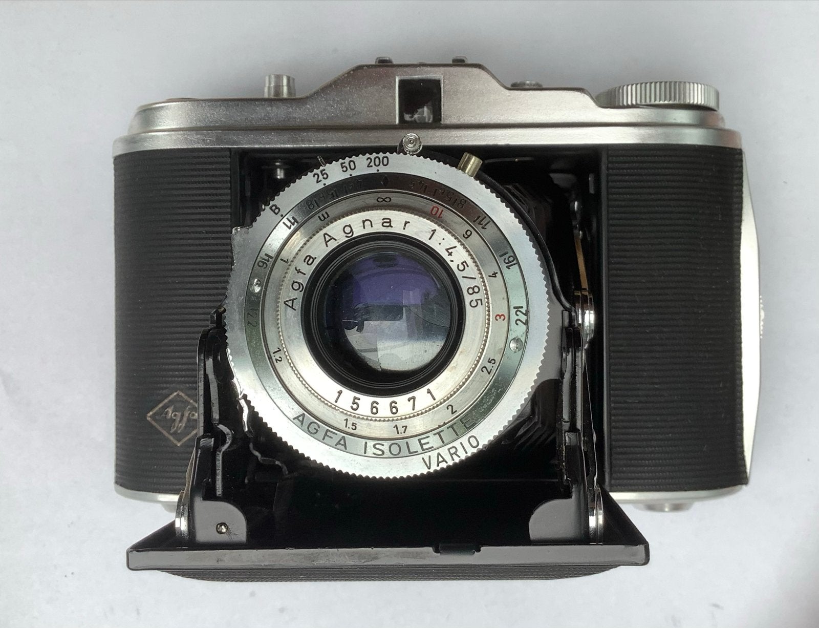 Agfa Isolette opvouwbare camera met Agnar 1:4.5/85 lens, Ophalen of Verzenden, Zo goed als nieuw, Compact, Overige Merken