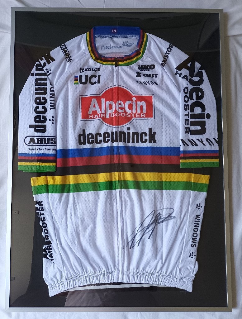 Mathieu van der Poel gesigneerd en ingelijst shirt, Fietsen en Brommers, Fietsaccessoires | Fietskleding, Ophalen of Verzenden
