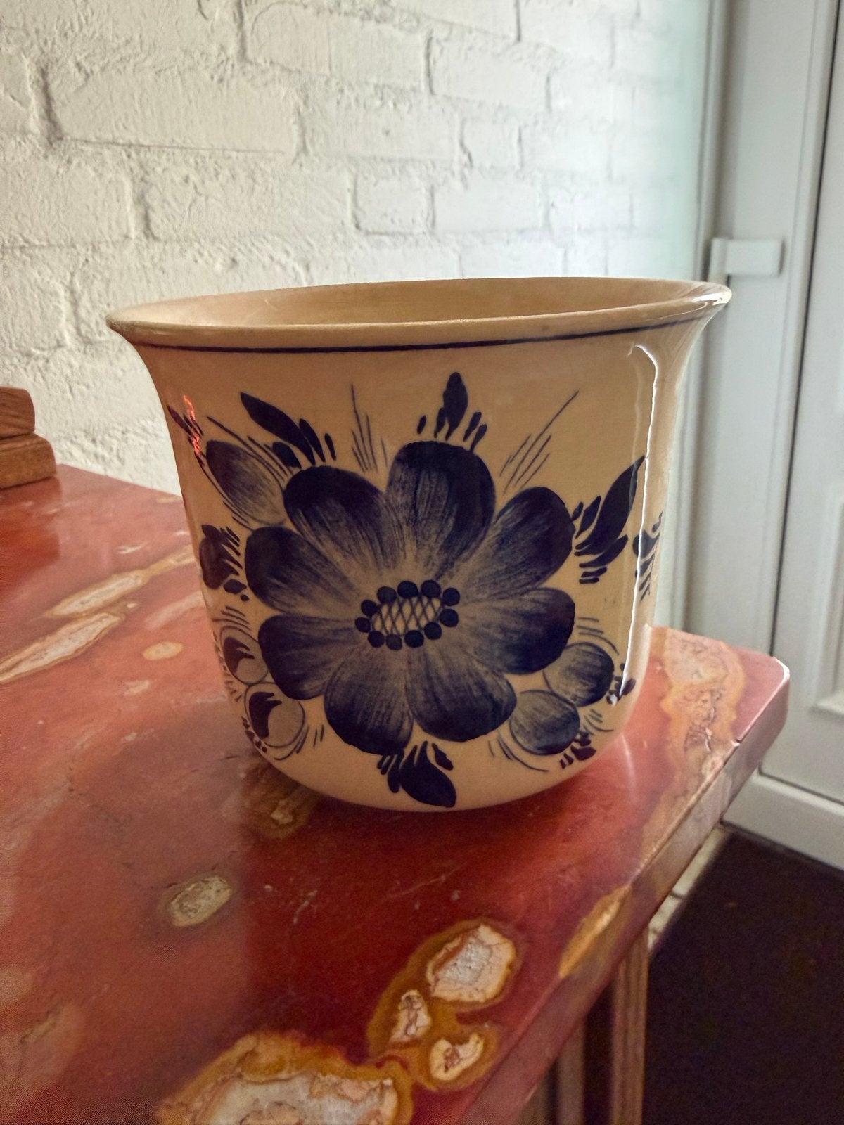 Vintage Bloempot met Blauw Bloemmotief, Ophalen