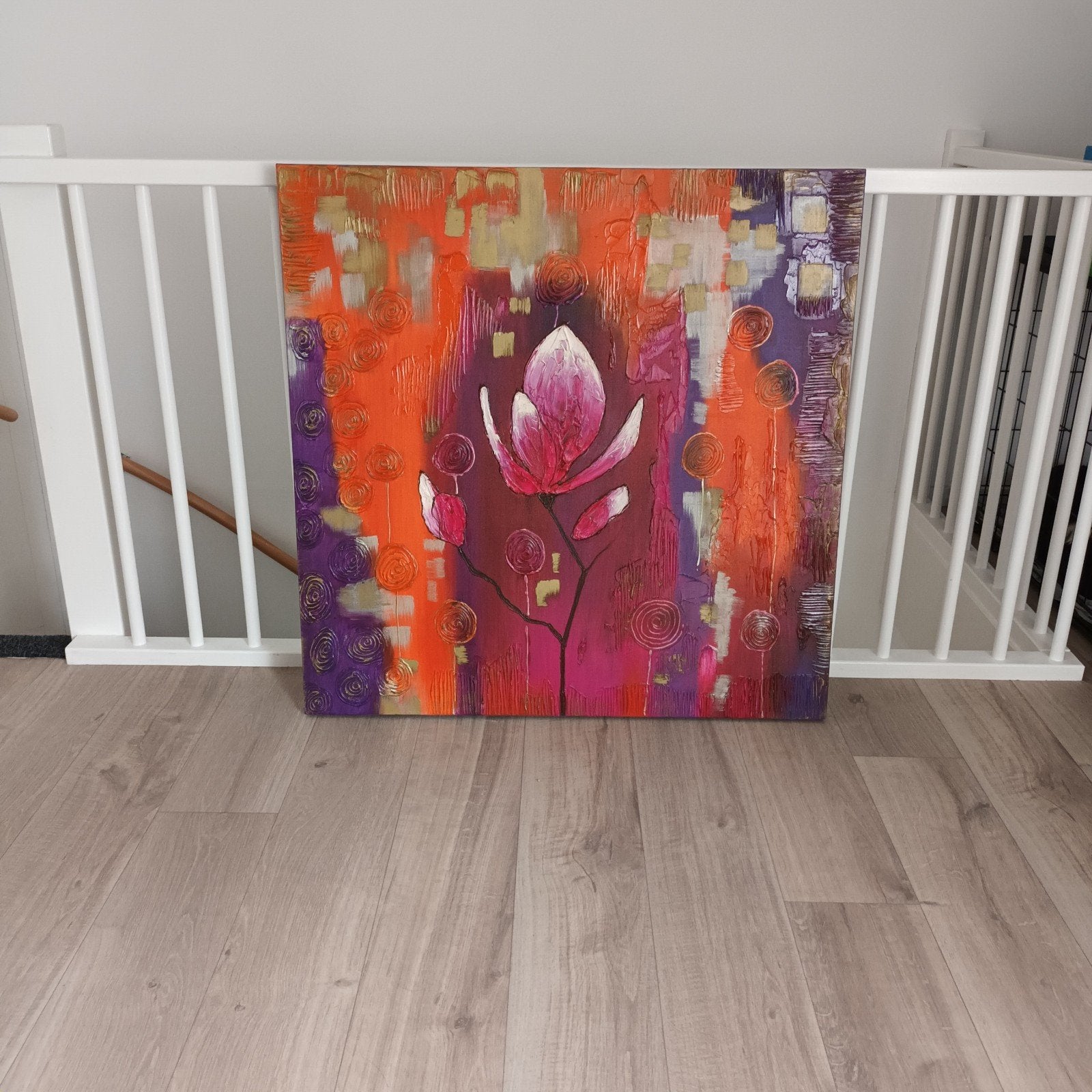 Cobra Art Company Schilderij Bloemen 100x100 cm, Ophalen, Acrylverf, Textiel, Op houten frame