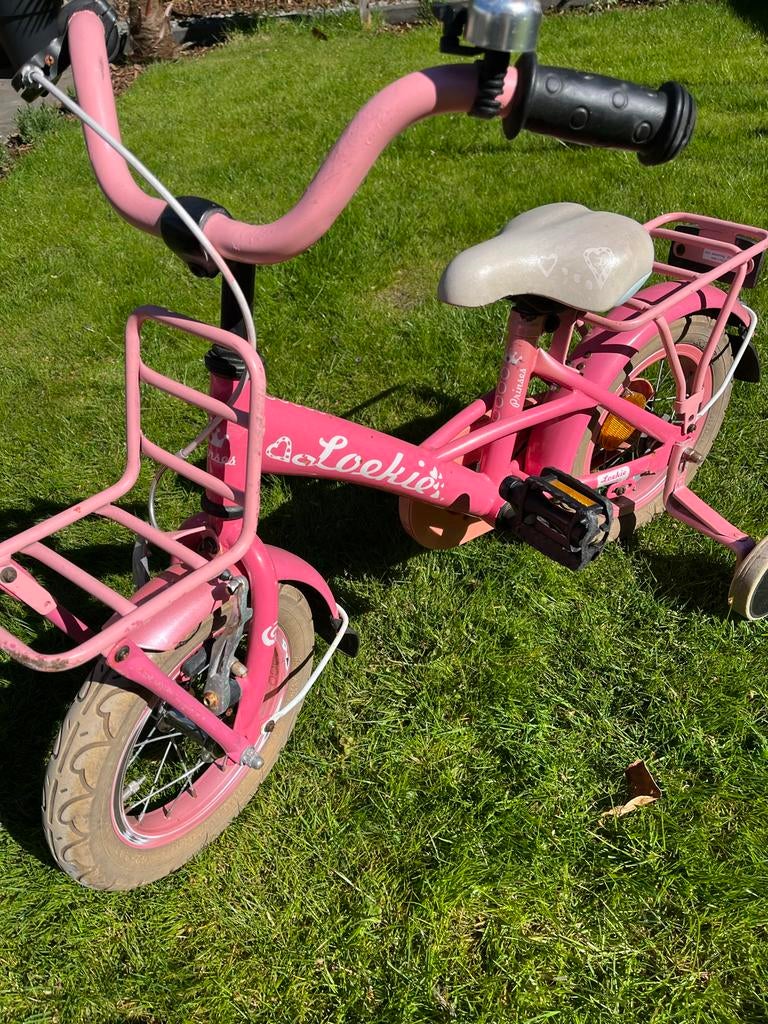 Roze kinderfiets Lookie Prinses met zijwieltjes, Terugtraprem, Zijwieltjes, Gebruikt, Ophalen of Verzenden