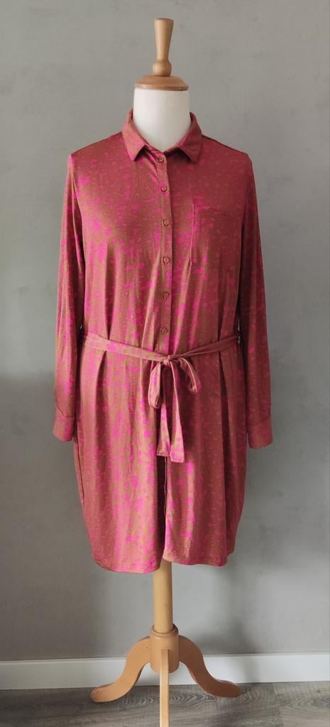 Ladies Fashion bruin-roze blouse-jurk maat 42-44, Bruin, Maat 42/44 (L), Zo goed als nieuw, Onder de knie