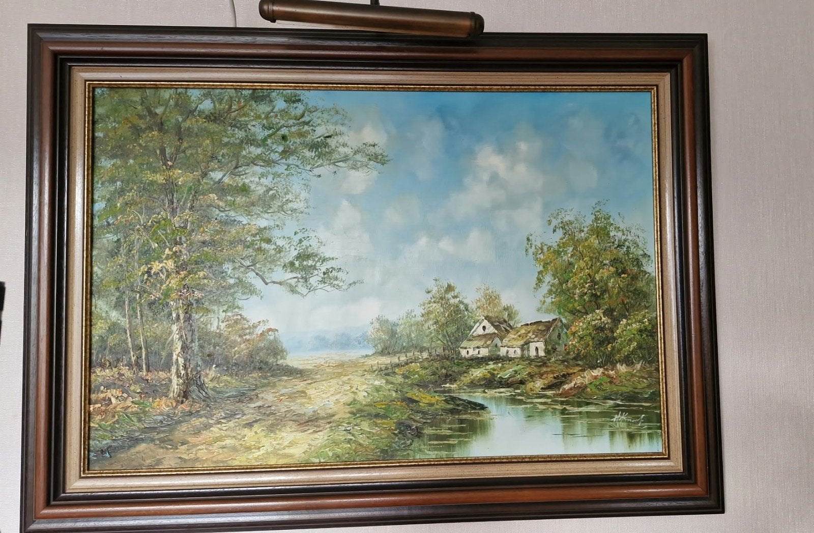 2 Schilderijen + 1x schilderij lampje, Ophalen, Acrylverf, Landschap, Klassiek