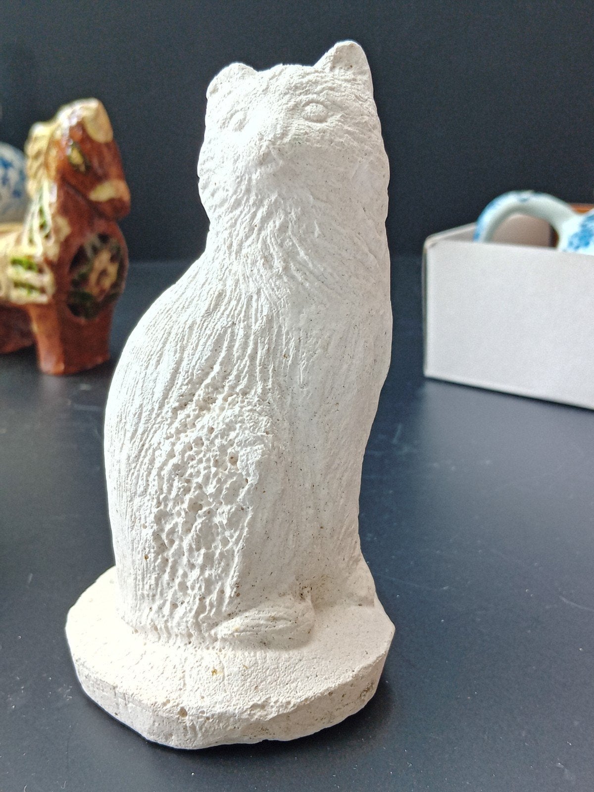 Chalkware  kat beeldje 13 cm, Verzenden, Zo goed als nieuw, Dier