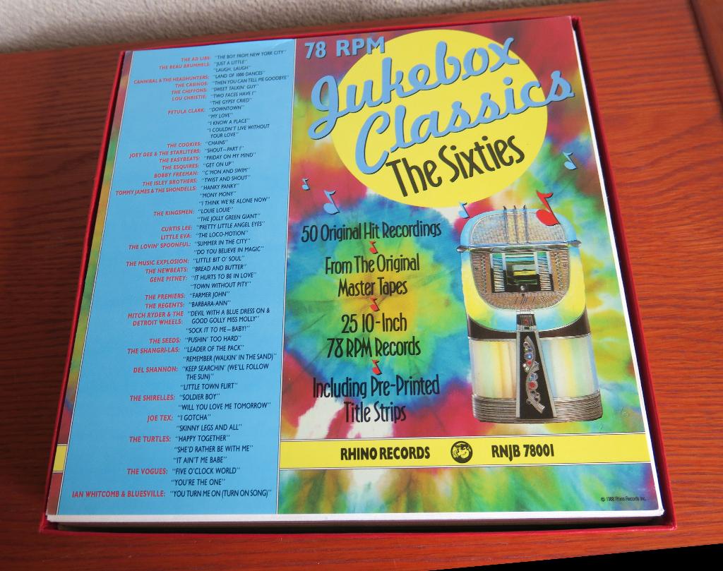 Rhino Records Jukebox Classics The Sixties 78 toeren 78rpm, Ophalen of Verzenden, 1980 - 1989, Gebruikt, 10 inch