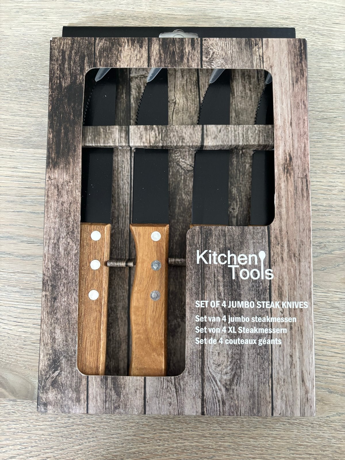 Set van 4 jumbo steakmessen - Kitchen Tools, Los bestek, Nieuw, Ophalen of Verzenden, Hout