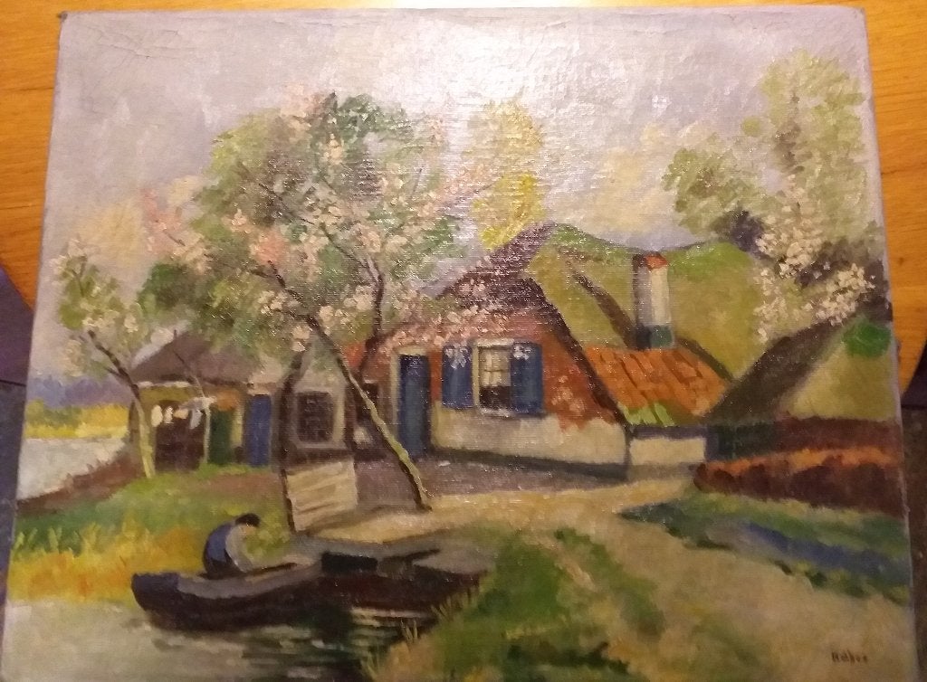 Henk Kabos (1912–1984) Olieverf op doek., Doek, Impressionistisch, Ophalen of Verzenden, Gesigneerd