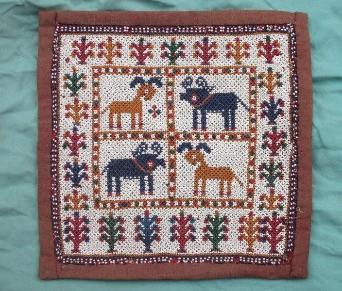 Gujarat - India - vintage wandversiering met kralen, Ophalen of Verzenden