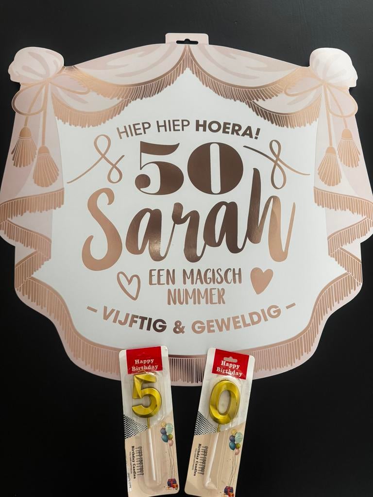 Sarah schild en kaarsjes, Ophalen of Verzenden, Zo goed als nieuw, Feestartikel, Abraham of Sarah