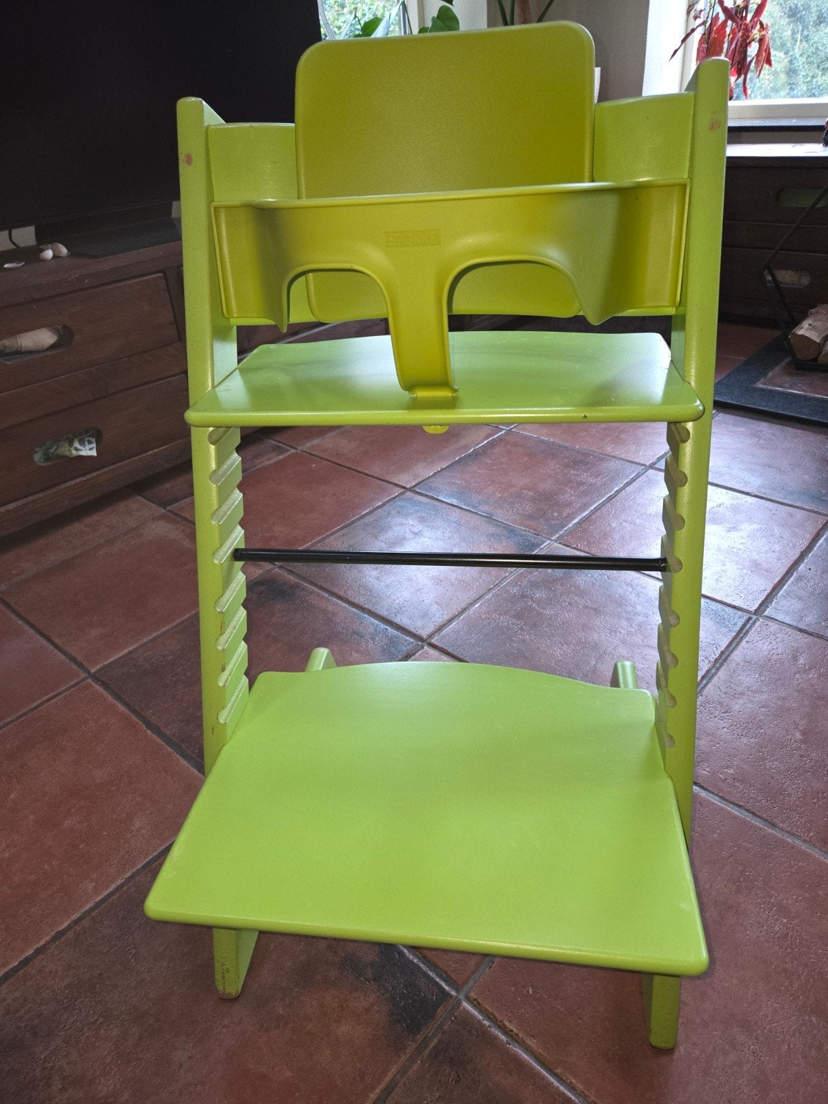 Stokke Tripp Trapp meegroeistoel Lime groen met babyset, Ophalen of Verzenden, Gebruikt, Meegroeistoel, Aanschuifbaar