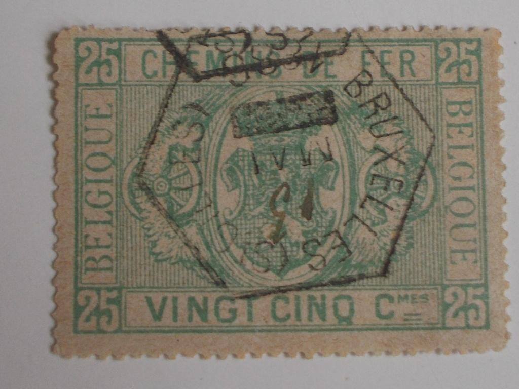 België, Spoorwegzegel 25 Centimes Met Spoorwegstempel 1881., Ophalen, Met stempel, Gestempeld, Treinen