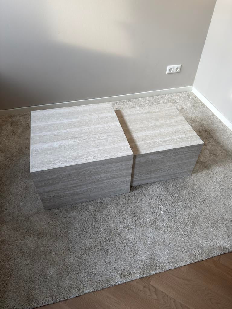 Salontafels Travertijn 58x58 / 50x50, Ophalen, 50 tot 100 cm, Vierkant, Zo goed als nieuw