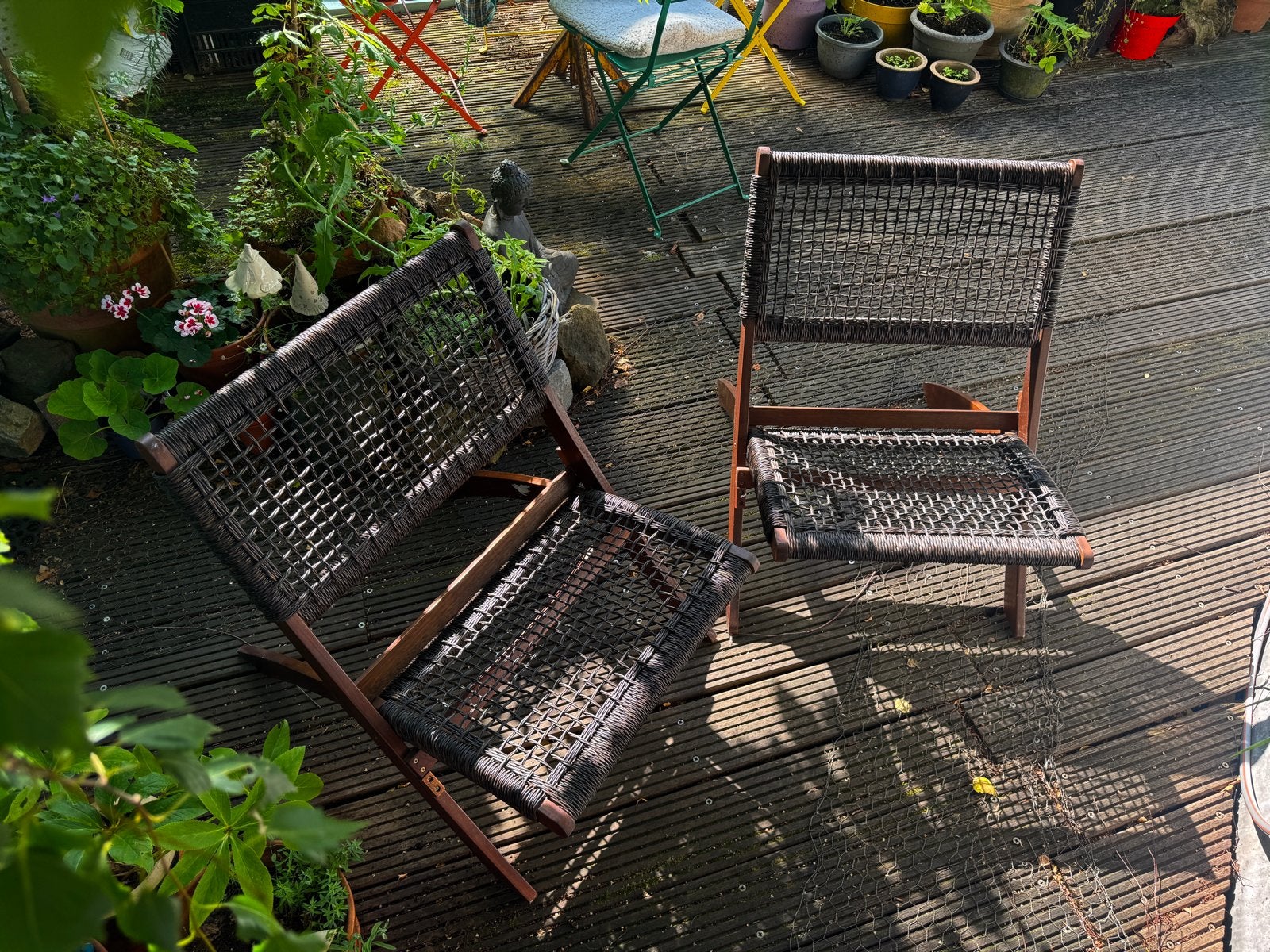 Set inklapbare tuinstoelen van WOOOD met gevlochten zitting, Ophalen, Gebruikt, Twee, Bruin