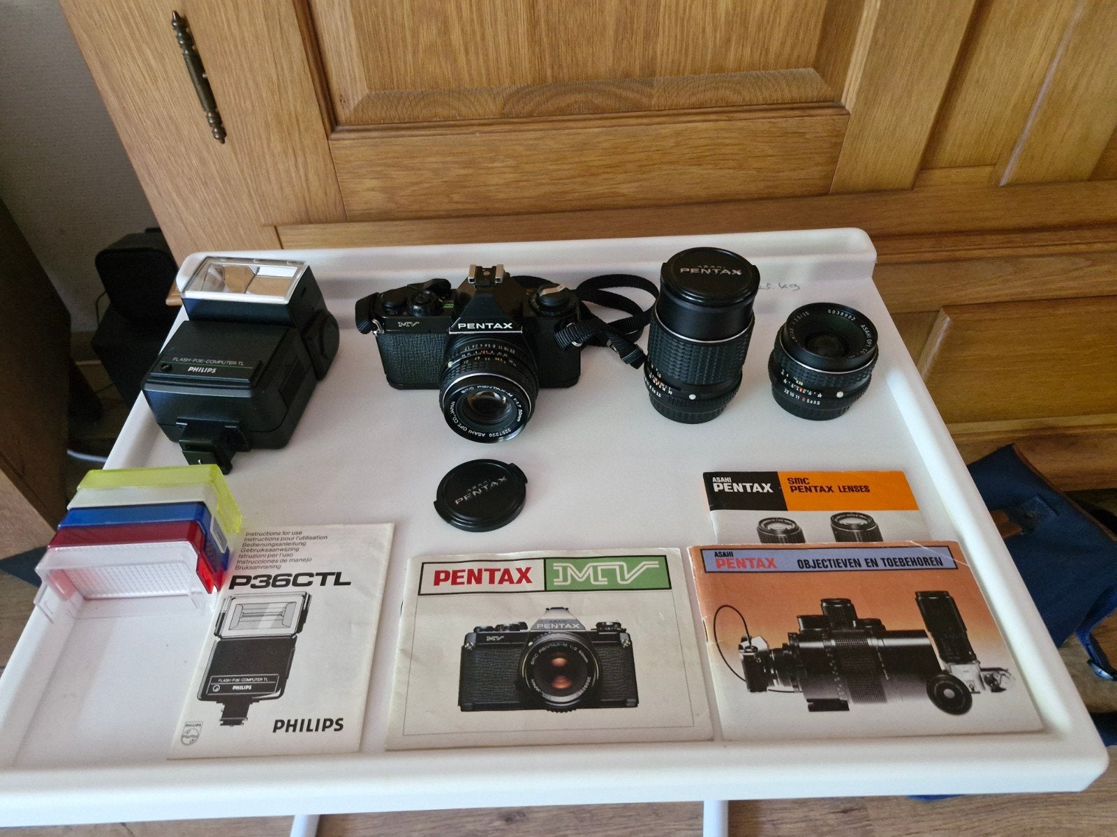 Pentax MV Vintage Camera Set met Lenzen en Flitser, Ophalen of Verzenden, Gebruikt, Spiegelreflex, Pentax