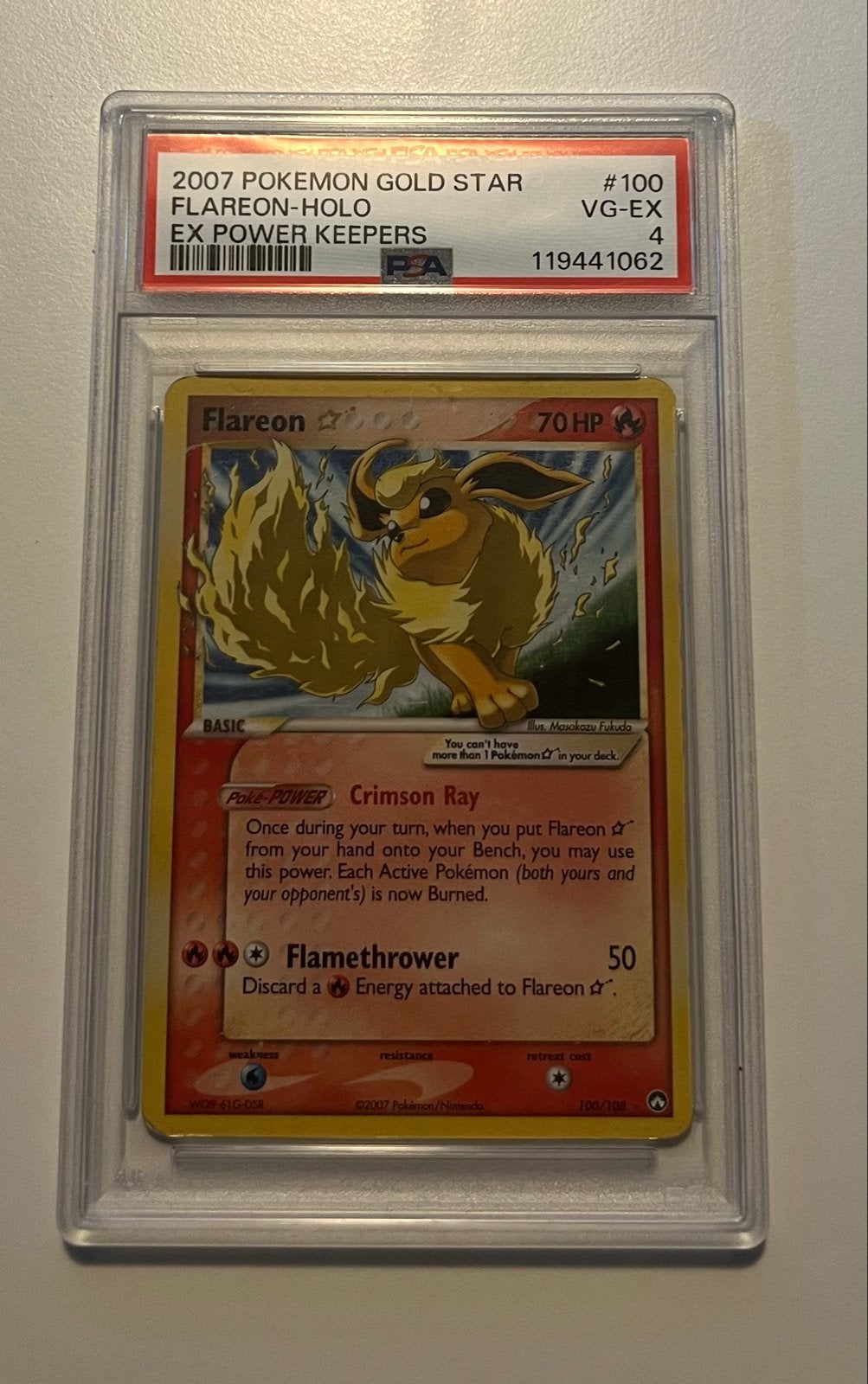 Flareon Gold Star 100/108 - Power Keepers - PSA 4, Ophalen of Verzenden, Gebruikt, Losse kaart, Foil