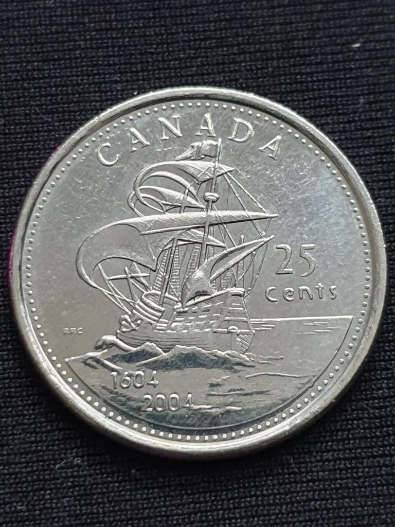 25 cent munt uit 2004 Canada French Settlement Acadia., Ophalen of Verzenden, Noord-Amerika, Losse munt