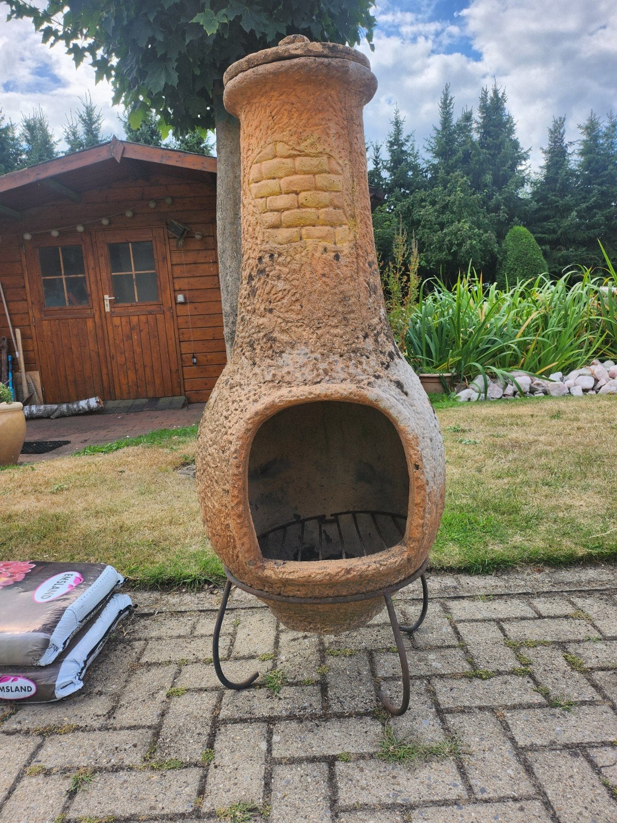 Terracotta tuinhaard met deksel en standaard, Ophalen of Verzenden, Gebruikt