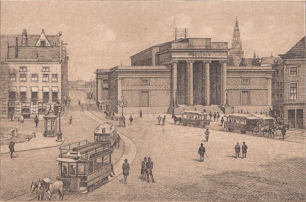 Amsterdam de Beurs La Bourse Litho 1883 Uitg. J.F. Haeseker, 10 cm, 1800 - 1899, Stadsgezicht, Ophalen of Verzenden