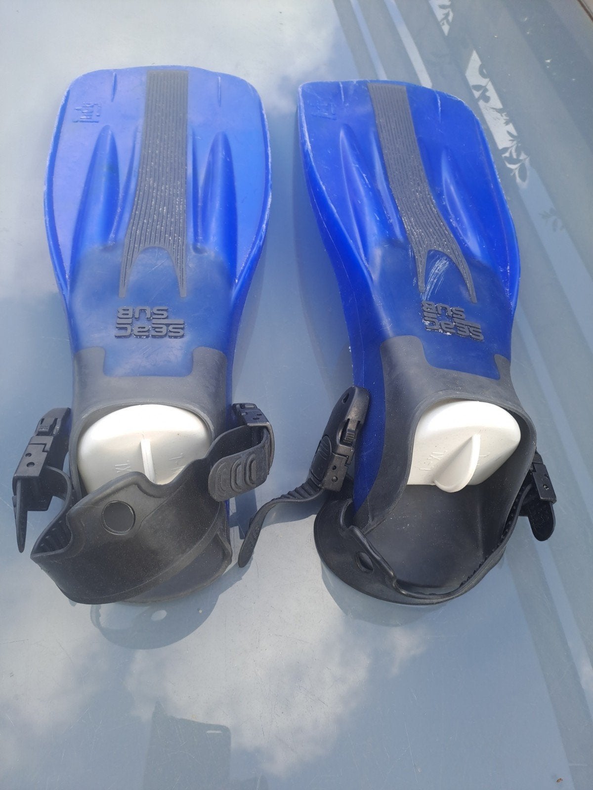 SEAC SUB Duikvliezen L-XL - Blauw, Watersport en Boten, Ophalen of Verzenden, Gebruikt, Zwem- of Duikvliezen