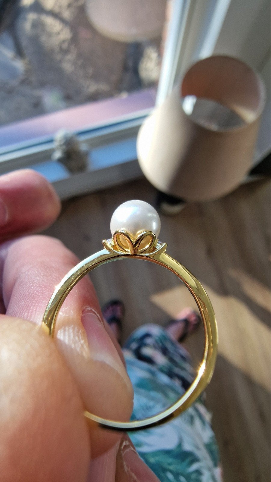 Elegante Gouden Ring met Parel en Zirkonia, Met edelsteen, Ophalen of Verzenden, Zo goed als nieuw, 17 tot 18