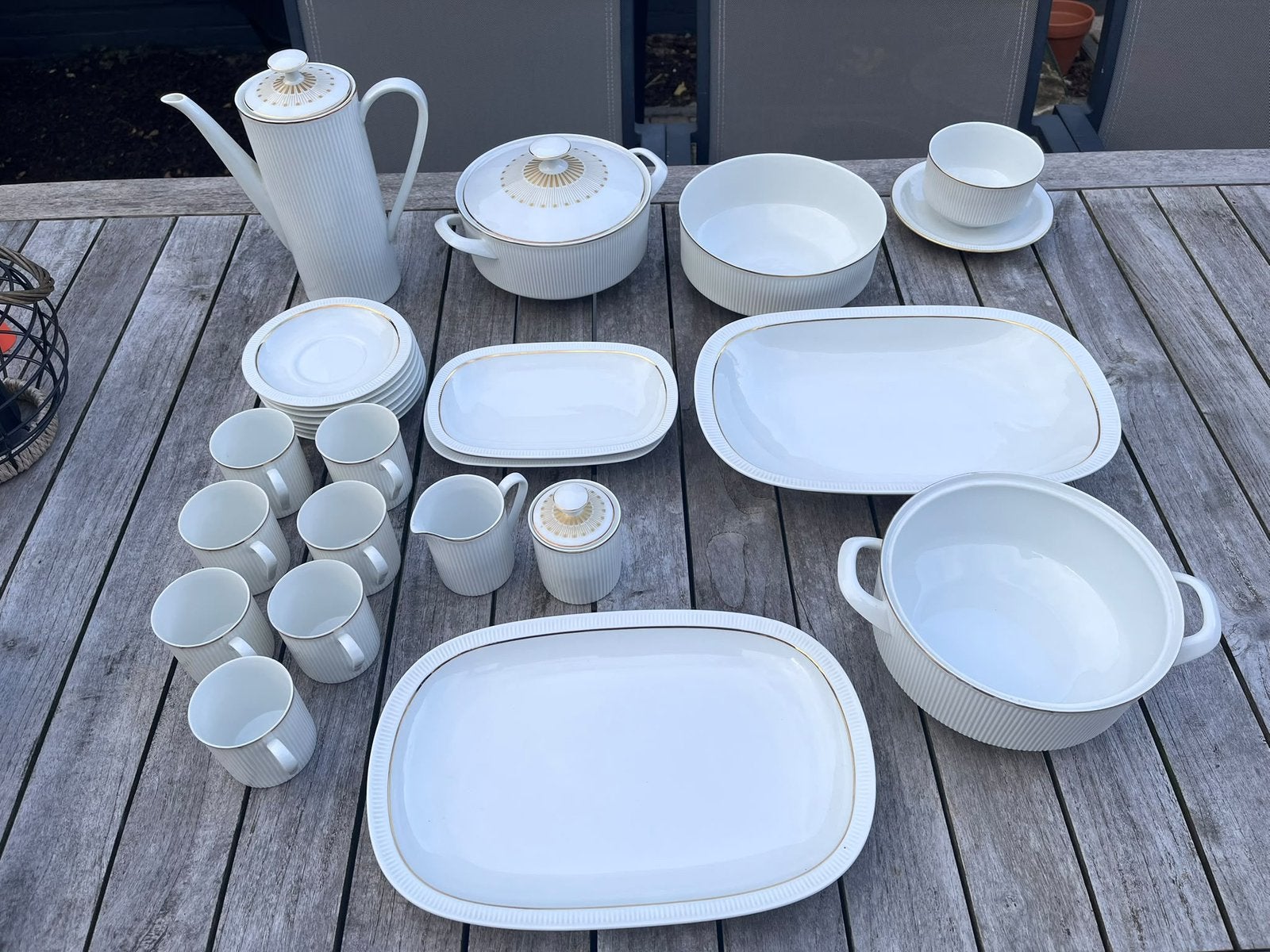 Vintage Arzberg koffieservies Duitsland wit goud – compleet, Ophalen
