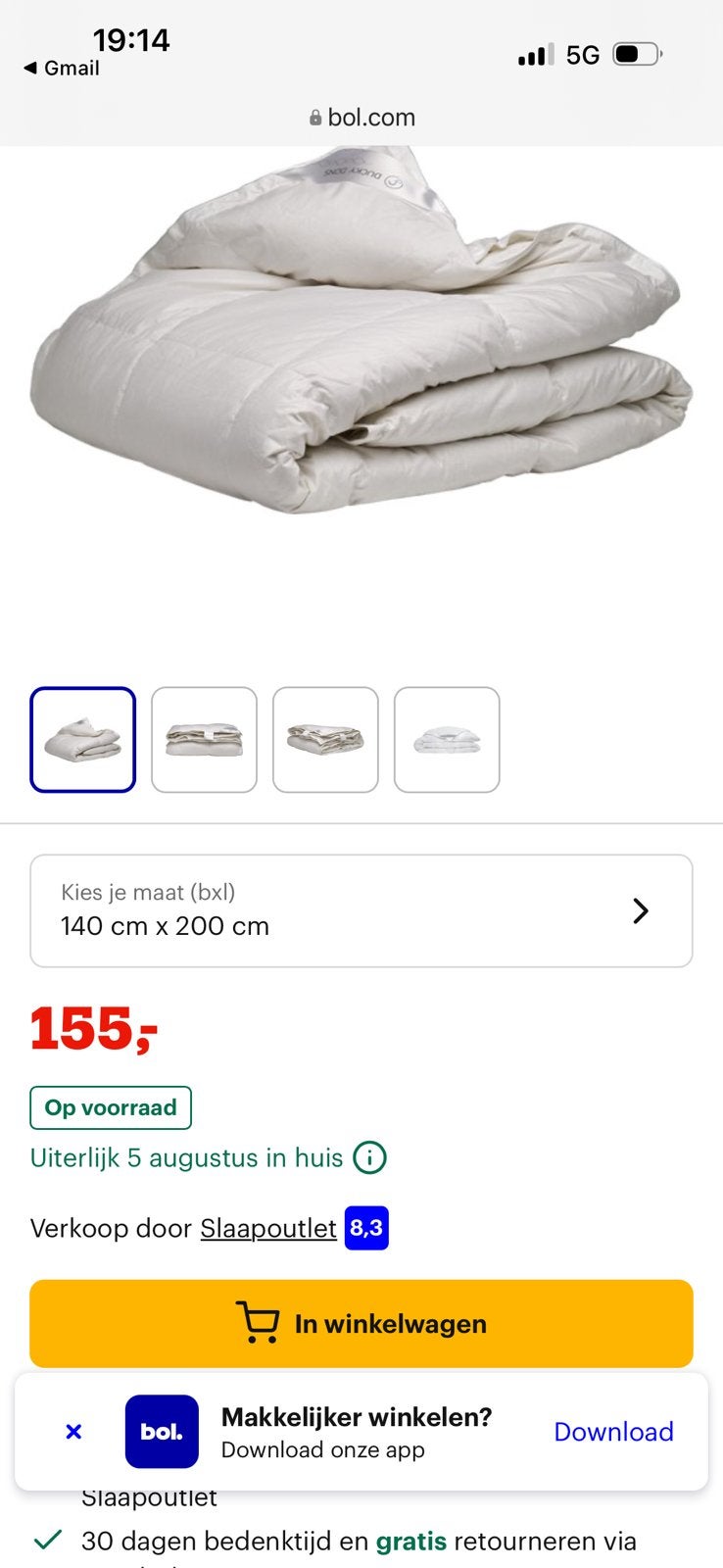 NIEUW Ducky Dons Nordic 4-Seizoenen dekbed - 140x200, Ophalen, Eenpersoons, Wit, Overige materialen
