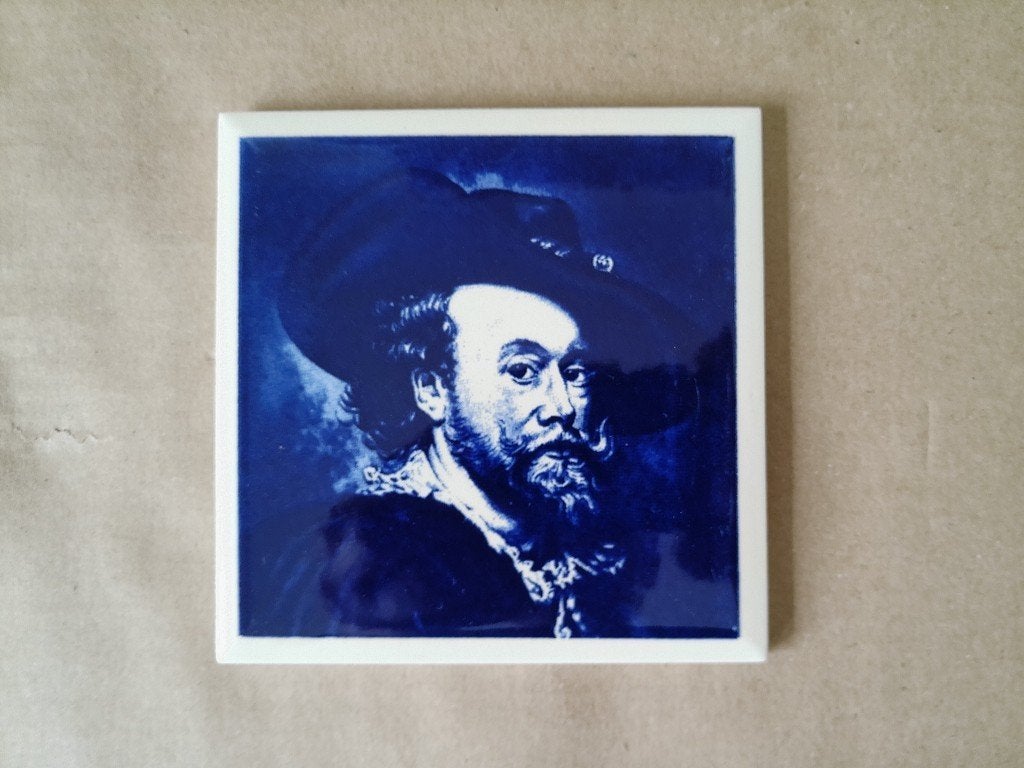 Vintage tegel Peter Paul Rubens tegel zelfportret 11x11cm, Ophalen of Verzenden
