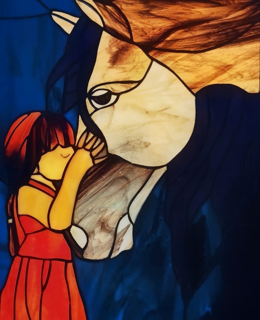 Tiffany Glas-in-lood: Eerste Liefde Paard en Meise, Antiek en Kunst, Ophalen of Verzenden