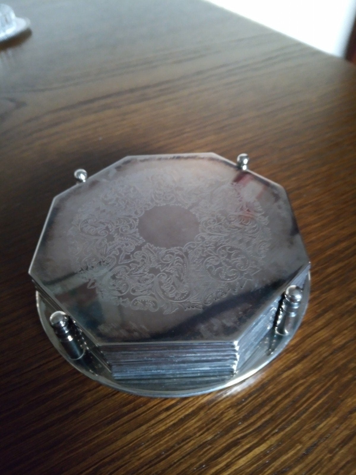 Vintage zes verzilverde Onderzetters in houder NIEUW !!!, Antiek en Kunst, Ophalen of Verzenden, Zilver