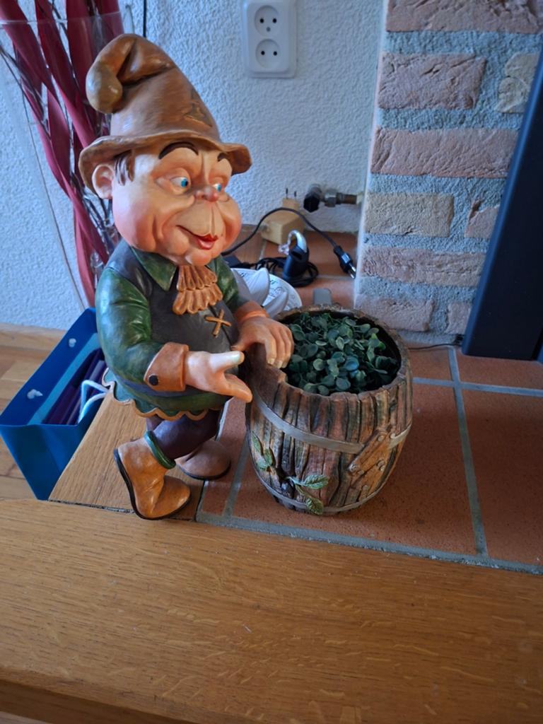 Kabouter met plantenbakje - Decoratief beeld, Gebruikt, Meerkleurig, Overige stijlen, Kunststof