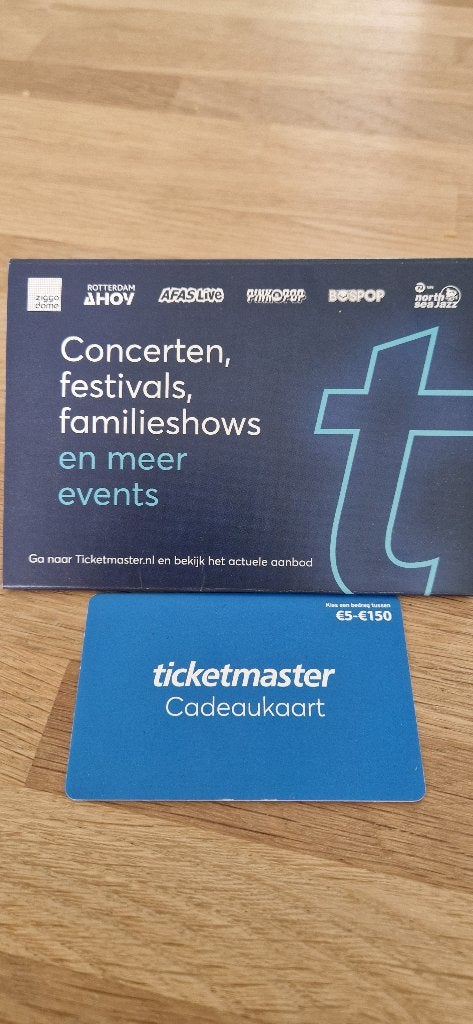 Cadeaukaart ticketmaster ter waarde van €25, Eén persoon, Cadeaubon, Overige typen