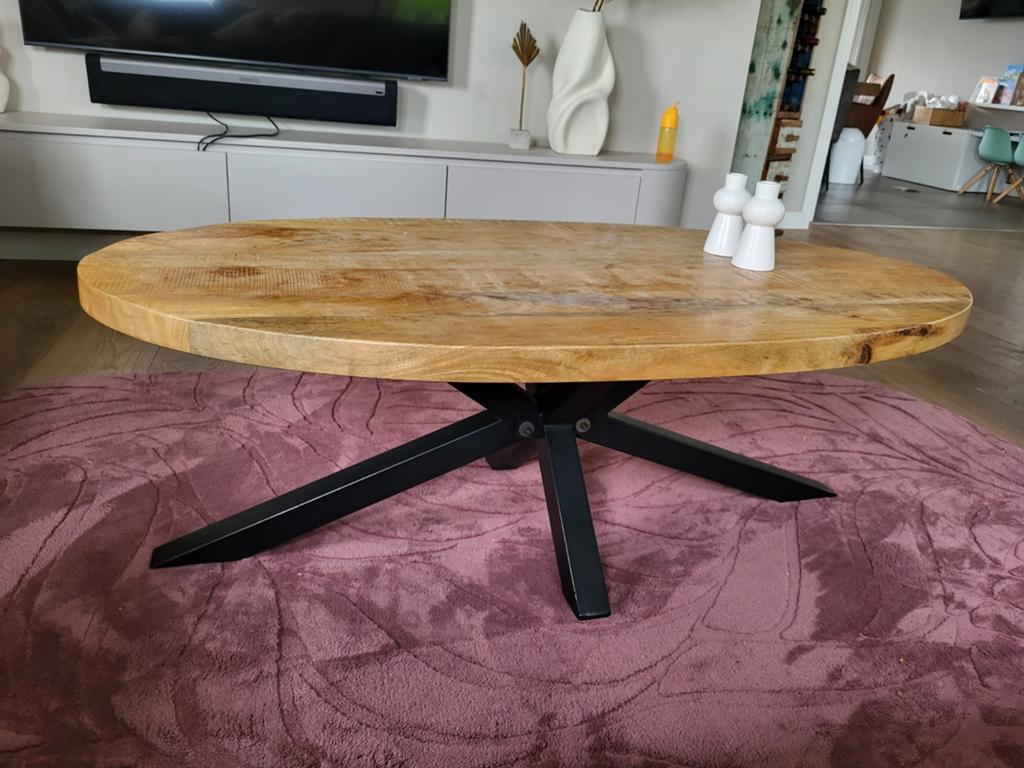 Ovale salontafel van mangohout, 130x70 cm, Gebruikt, 100 tot 150 cm, 50 tot 100 cm, Ovaal