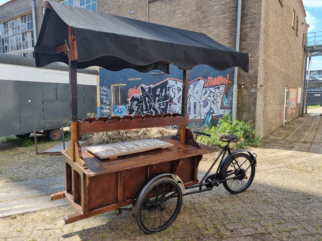 Unieke authentieke houten bakfiets met luifel, Ophalen