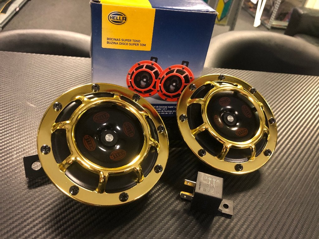 Hella Supertone 118db Claxon set (goud gold geel)