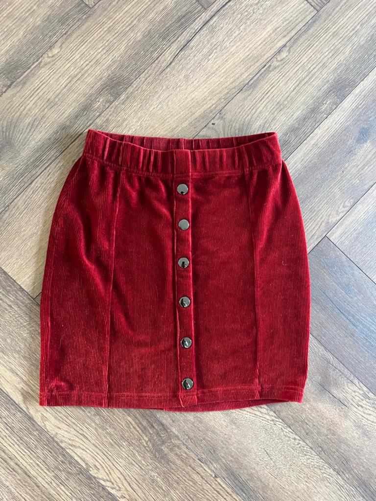 Zebra rood ribfluwelen rokje met knopen, Kleding | Dames, Rokken, Maat 38/40 (M), Ophalen of Verzenden, Zo goed als nieuw, Boven de knie