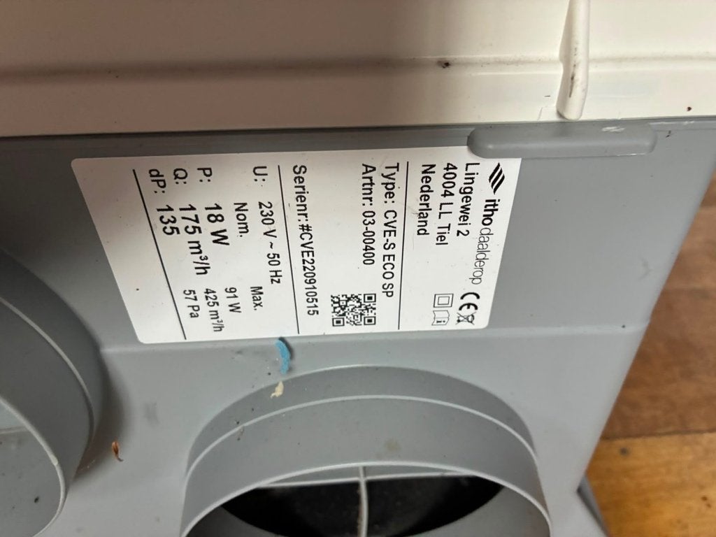 Itho Daalderop CVE-S ECO SP mechanische ventilatiebox, Doe-het-zelf en Verbouw, Ventilatie en Afzuiging, Ophalen, Gebruikt, Afzuiger