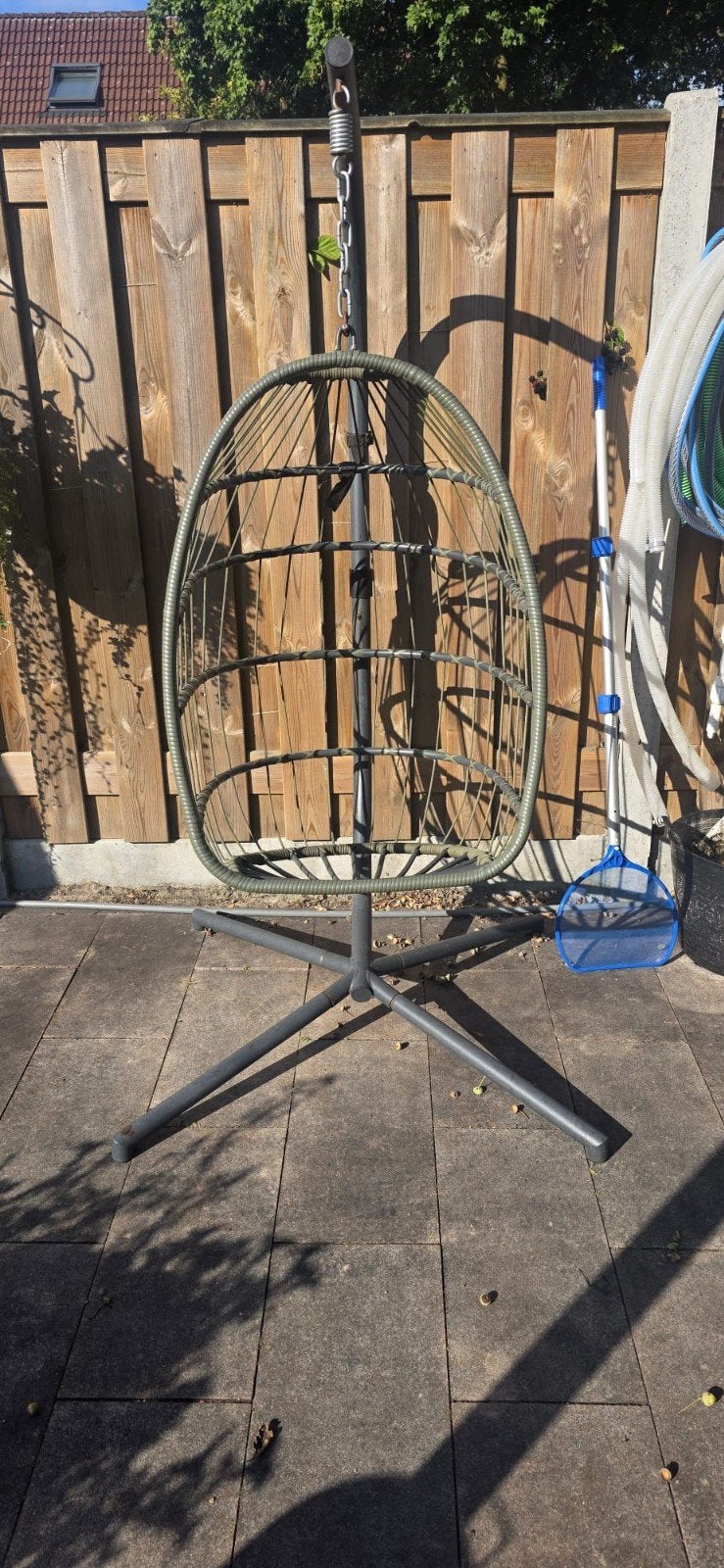 Hangstoel met standaard - Groen/Grijs/eggchair, Ophalen, Gebruikt, Metaal