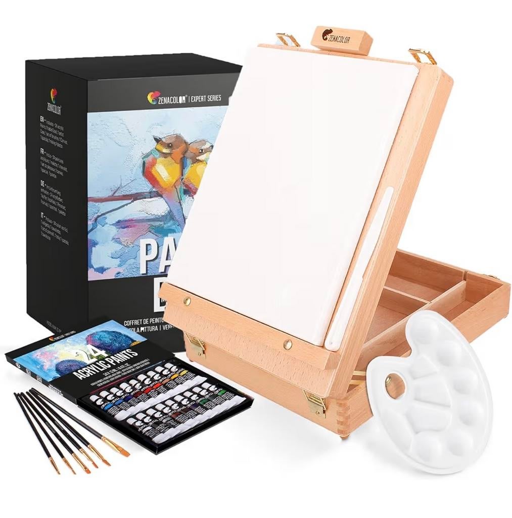 Zencolor Kunstset: Ezel, Verf, Kwasten, Palet & Canvas, Hobby en Vrije tijd, Schilderen, Ophalen of Verzenden, Zo goed als nieuw