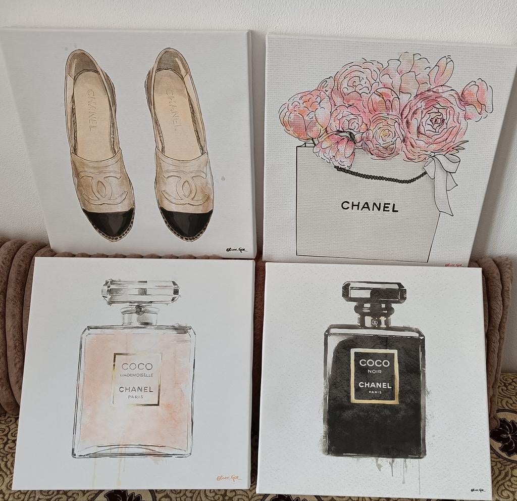 Chanel Oliver Gal Artist Co.  Canvas 40x40 cm (set van 4), Minder dan 50 cm, Gebruikt, Ophalen of Verzenden, Print