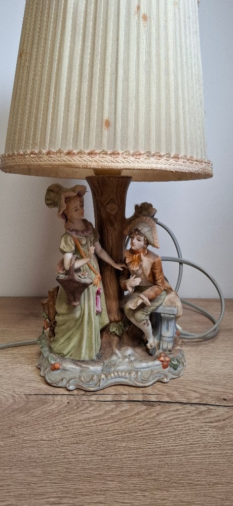 Vintage porseleinen schemerlamp Romantisch koppel, Ophalen of Verzenden