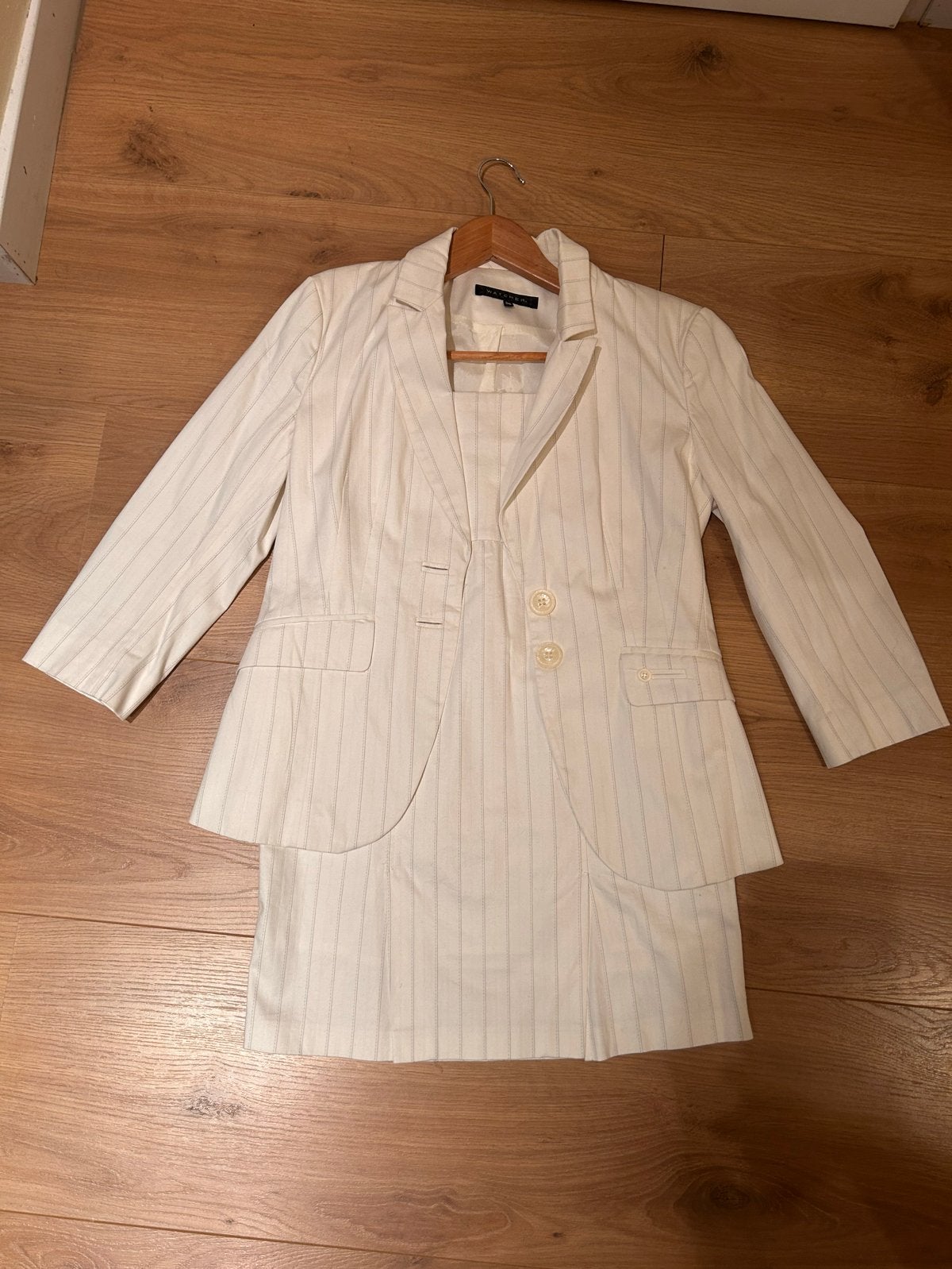 Watcher Dames Pak - Jasje & Rok - Crème met streep, Kostuum of Pak, Beige, Ophalen of Verzenden, Zo goed als nieuw
