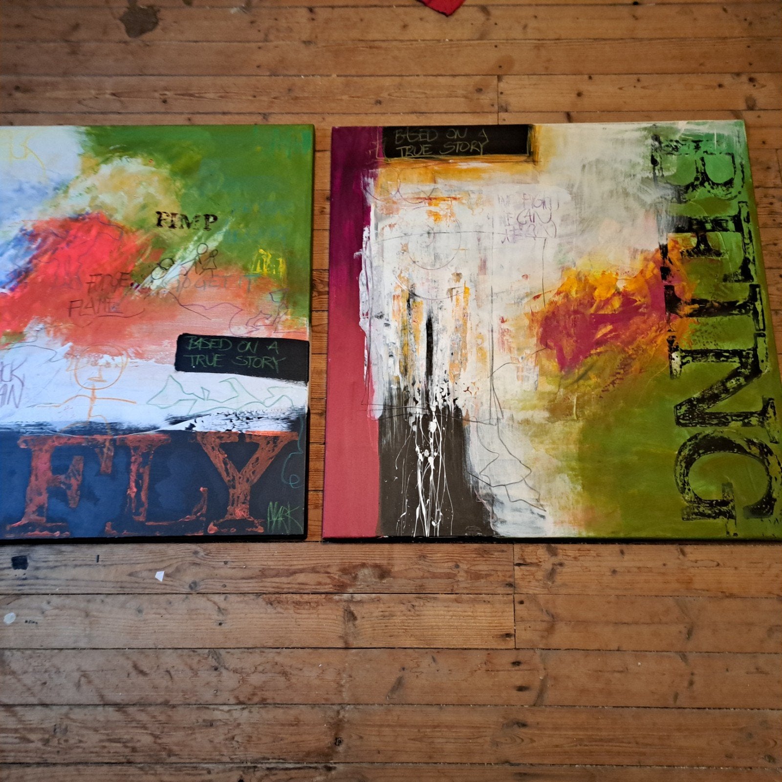 Abstracte schilderijen van Mark - 'Being' en 'Fly', Ophalen