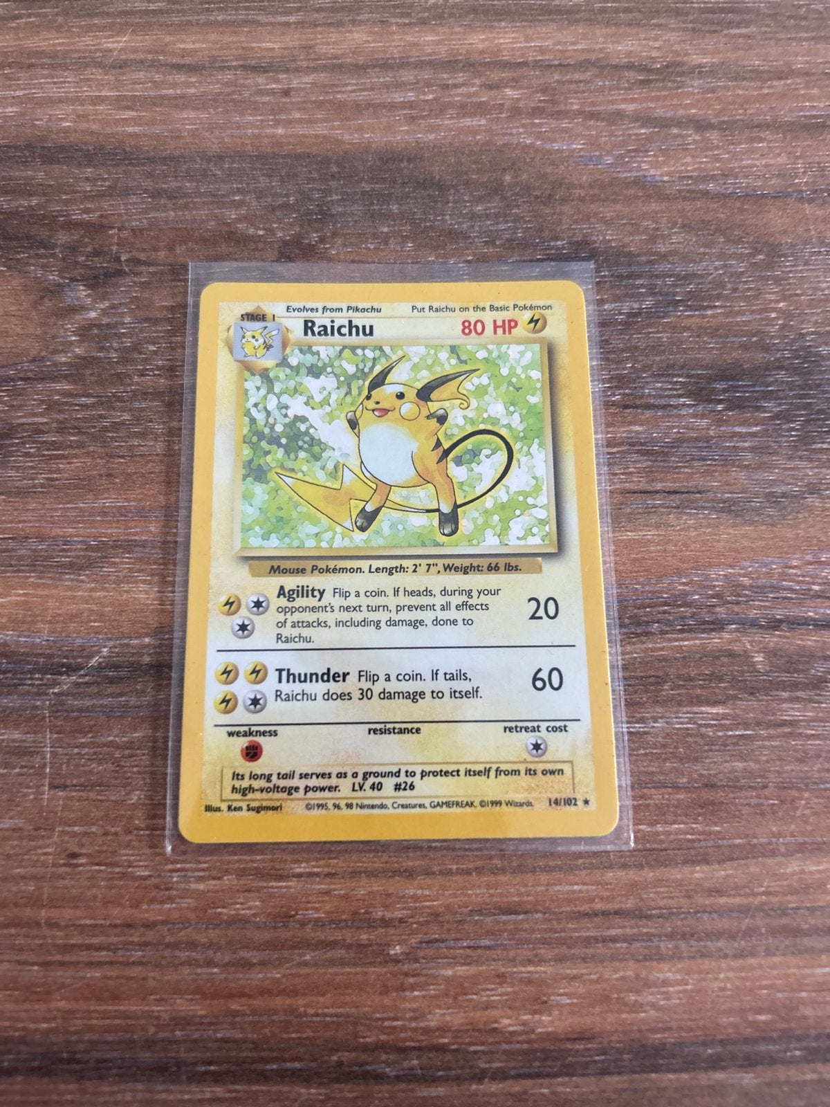 Raichu 14/102 Holo Rare Base Set Pokémon Kaart, Ophalen of Verzenden, Gebruikt, Losse kaart, Foil