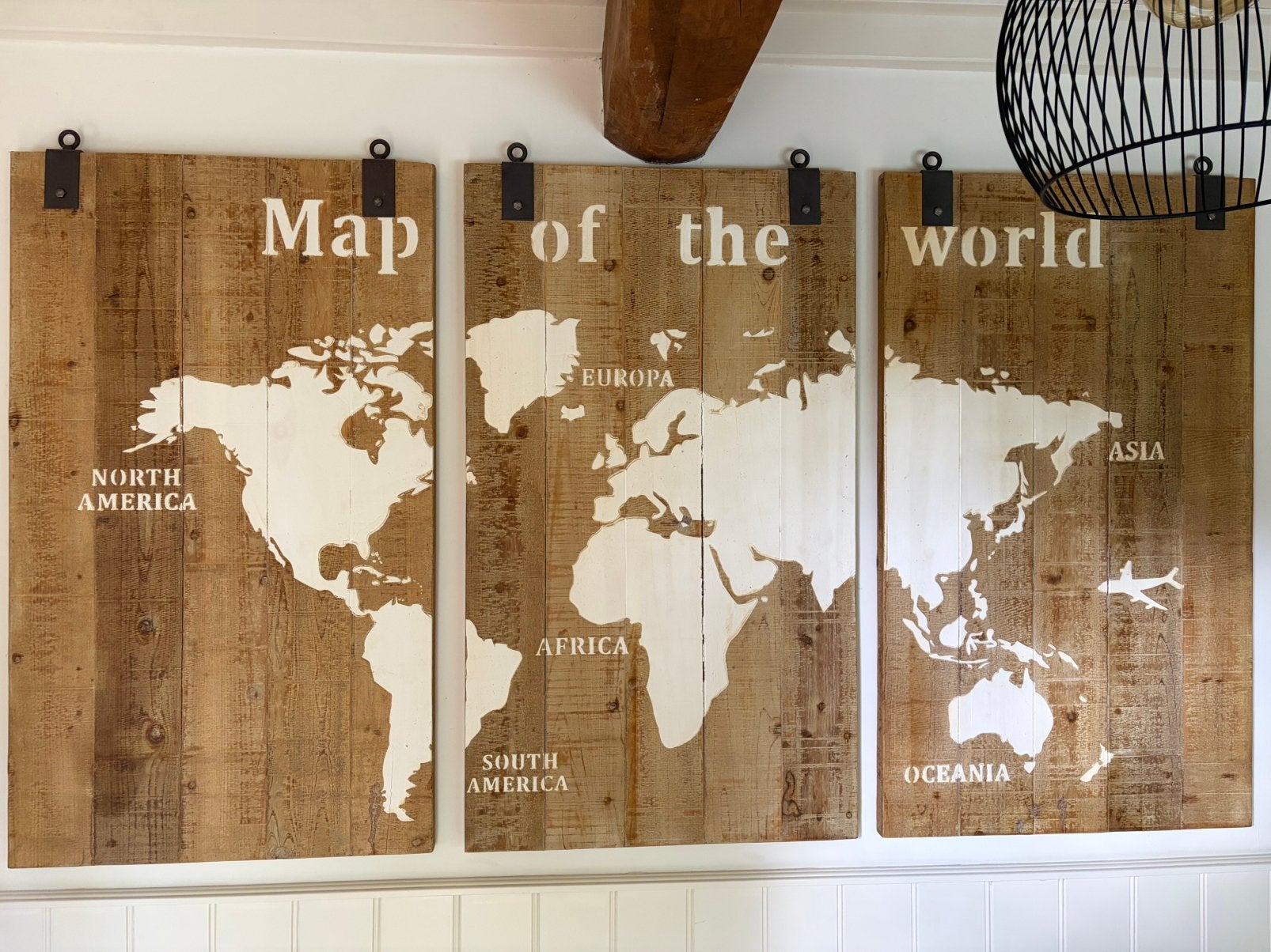 Houten wandpaneel wereldkaart, Ophalen, Zo goed als nieuw