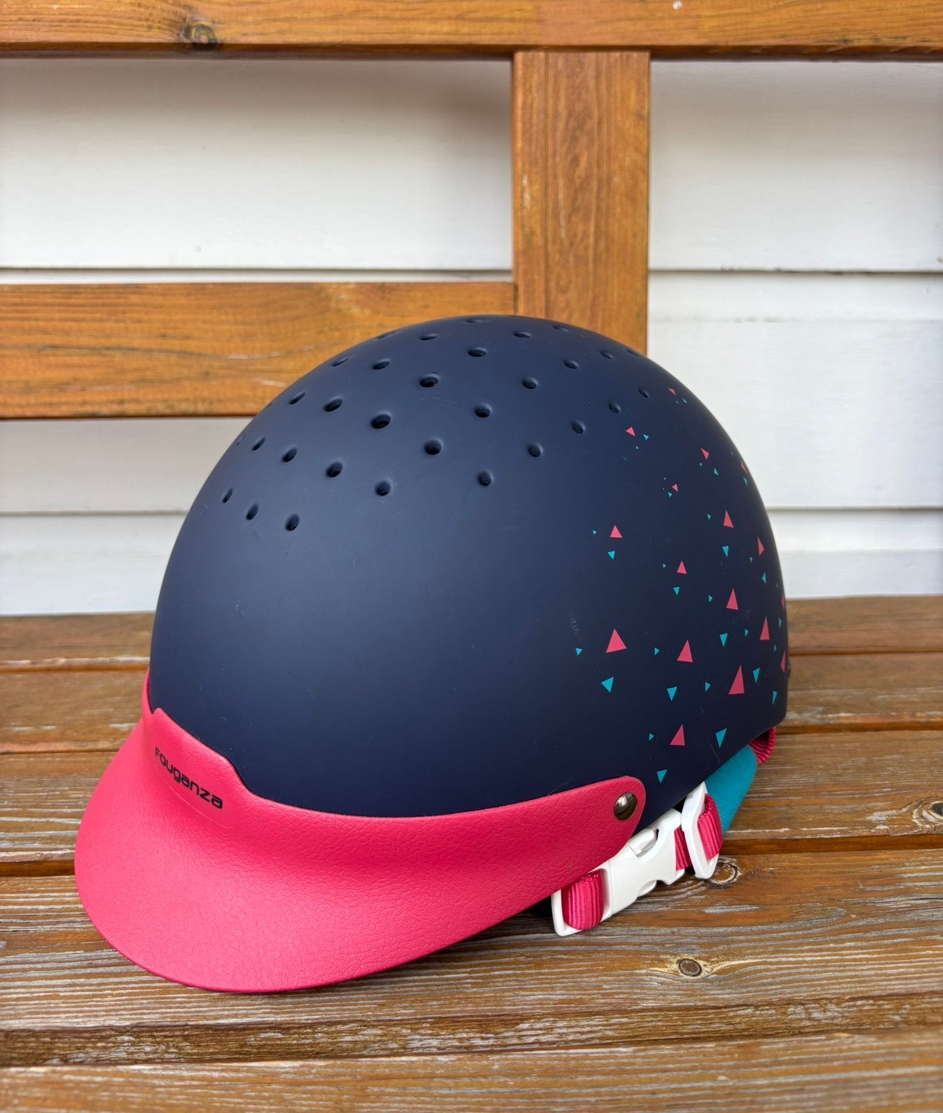 Fouganza paardrijcap 48-52 cm donkerblauw roze | nette staat, Dieren en Toebehoren, Paardrijkleding, Ophalen of Verzenden, Rijhelm/cap